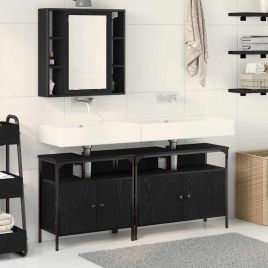 3 Piece Bathroom Furniture Set Black Oak Engineered Wood