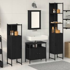 4 Piece Bathroom Furniture Set in Black Oak Engineered Wood