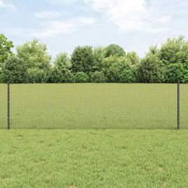 Welded Wire Fence with 11 U Posts Grey 0.6x25 m Steel