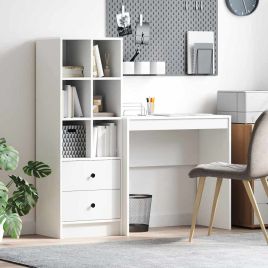 Desk with Storage White Engineered Wood