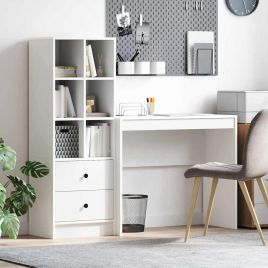 Desk with Storage White Engineered Wood