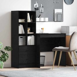 Desk with Storage Black Oak Engineered Wood