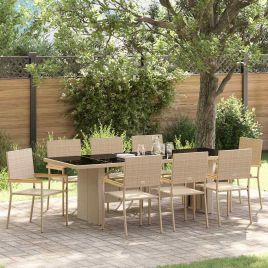 VERCOVE Garden Dining Set 9 pcs Poly Rattan - Beige