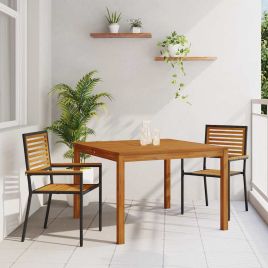 3 Piece Garden Dining Set Black Poly Rattan Acacia