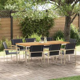 ROASH Garden Dining Set 9 pcs Solid Acacia Wood - Brown