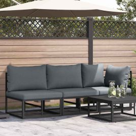 PHEGLEN Outdoor Furniture with Cushion with Pillow 3 pcs Metal - Black