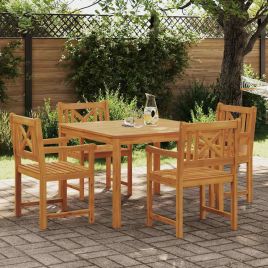 VOBURY Garden Dining Set 5 pcs Solid Acacia Wood - Brown