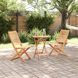 VOBURY Folding Bistro Set Folding 3 pcs Solid Acacia Wood - Brown