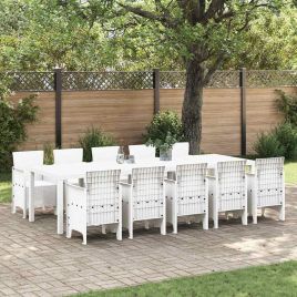 ORHEAT Garden Dining Set 11 pcs and Steel Rattan - White