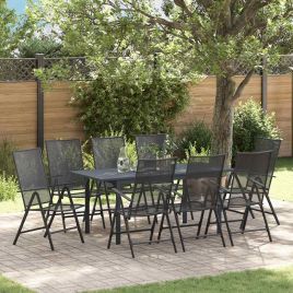 ORHEAT Garden Dining Set 9 pcs Anthracite Powder-coated Steel
