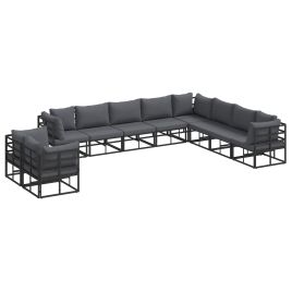 PRCOVE Garden Sofa Set with Cushion 10 pcs Aluminium - Black