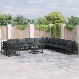 PRCOVE Garden Sofa Set with Cushion 11 pcs Aluminium - Black