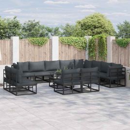 LAERIDG Garden Sofa Set with Cushion 13 pcs Aluminium - Black