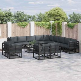 LAERIDG Garden Sofa Set with Cushion 14 pcs Aluminium - Black