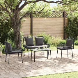 WAVUE Garden Furniture Set 4 pcs and Cream Poly Rattan - Black