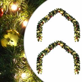 NIVROA Christmas Garland with 600 LEDs 2 pcs Green PVC