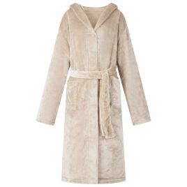 OLHCOVE Bathrobe Hoodie L Flannel - Beige