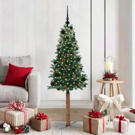 EMBERLY Slim Christmas Tree Green 150 cm PVC and Solid Pine wood