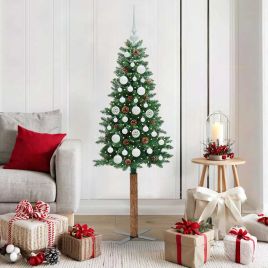 EMBERLY Slim Christmas Tree Green 150 cm PVC and Solid Pine wood