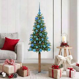 EMBERLY Slim Christmas Tree Green 150 cm PVC and Solid Pine wood