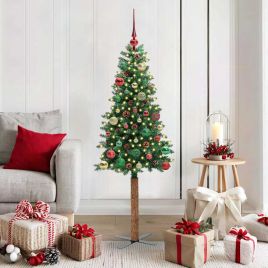 EMBERLY Slim Christmas Tree Green 150 cm PVC and Solid Pine wood