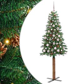 EMBERLY Slim Christmas Tree Green 180 cm PVC and Solid Pine wood