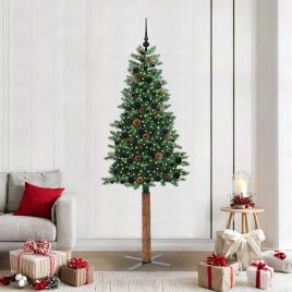 EMBERLY Slim Christmas Tree Green 210 cm PVC and Solid Pine wood