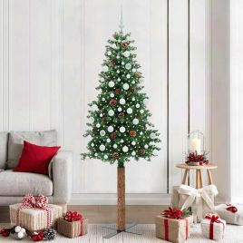 EMBERLY Slim Christmas Tree Green 210 cm PVC and Solid Pine wood