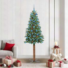 EMBERLY Slim Christmas Tree Green 210 cm PVC and Solid Pine wood