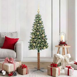 EMBERLY Slim Christmas Tree with 150 LEDs Green and White 150 cm