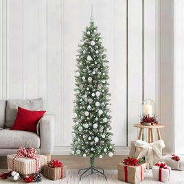 COSMER Artificial Slim Christmas Tree Green and white 210 cm