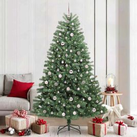 FELWIN Artificial Hinged Christmas Tree Green 210 cm PVC and Metal