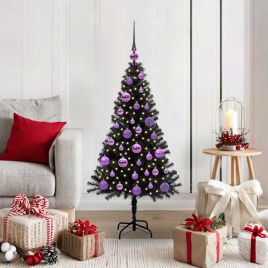 CINDOR Christmas Tree with 150 LEDs with Stand Black 120 cm PVC