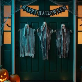 Halloween Hanging Ghost Decorations - Set of 3 Black Polyester Props 66 x 110 cm