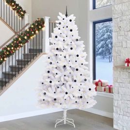 CUDWIN Artificial Hinged Christmas Tree White 300 cm PVC and Steel