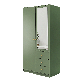 ELVIRO 2 Door Mirrored Wardrobe with 3 Drawers Green - 100cm