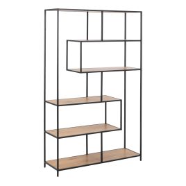 Bookcase - SEAFORD Large Bookcase Black and Oak 114cm