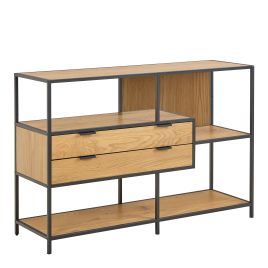 SAM Wide Oak Metal Bookcase 2 Drawers and 3 Shelves in Matt Wild Oak