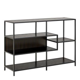 SAM Wide Ash Black Metal Bookcase With 4 Black Ash Shelves