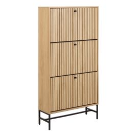 ARISTA Shoe Cabinet 3 Flip Down Doors in Oak/Black Legs