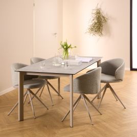 PETER Ceramic Dining Table in Grey Included 4 Swivel Beige Dining Chairs