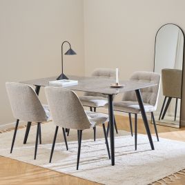 WISE Rectangular Dining Table in Grey and Black Included 4 Dining Chairs in Beige