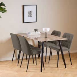 WISE Ceramic Dining Table Brown and Black Included 4 Dining Chairs in Taupe