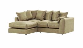 VOSTA Plush Velvet 4 Seater L Shaped - Left Hand Facing Corner Sofa - Beige