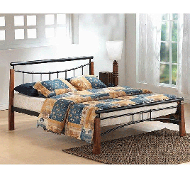 Elegance Redefined Corfe Metal Bed in Black and Dark Oak Finish - Double 4ft6