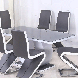Brecon White High Gloss Dining Table with Grey Top