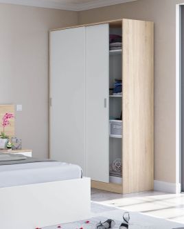 DIRHAM 2 Door Sliding Wardrobe White and Oak - 120cm