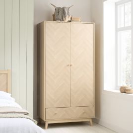HEARTHEN 2 Door Wardrobe with 1 Drawer Light Oak - 90cm