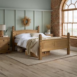 URBRYN Double Pine Wood Bedframe - Light Oak