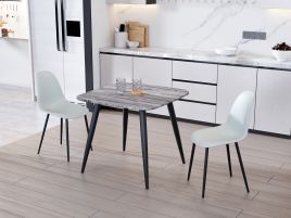 NEXO Square Dining Table with 2 Curve Plastic Chairs - Grey Oak with Grey